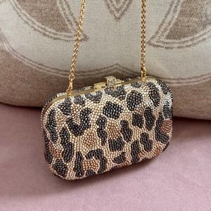 JUDITH LEIBER LEOPARD-PRINT FINE-CRYSTAL EMBELLISHED CLUTCH (AUTHENTIC)
